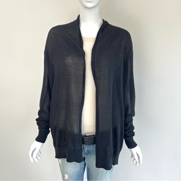 CLUB MONACO Black Sheer Knit Long Sleeves Open Front Lightweight Cardigan Sz M - Picture 2 of 16